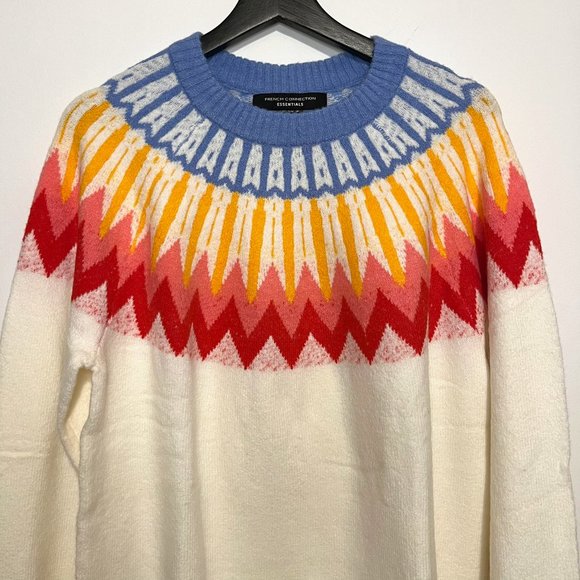 French Connection Essentials Women's Long Sleeve Ivory Fair Isle Sweater… - Picture 2 of 7